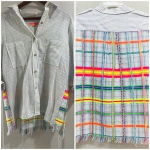 Vilagallo Blue Striped Shirt with Neon Details